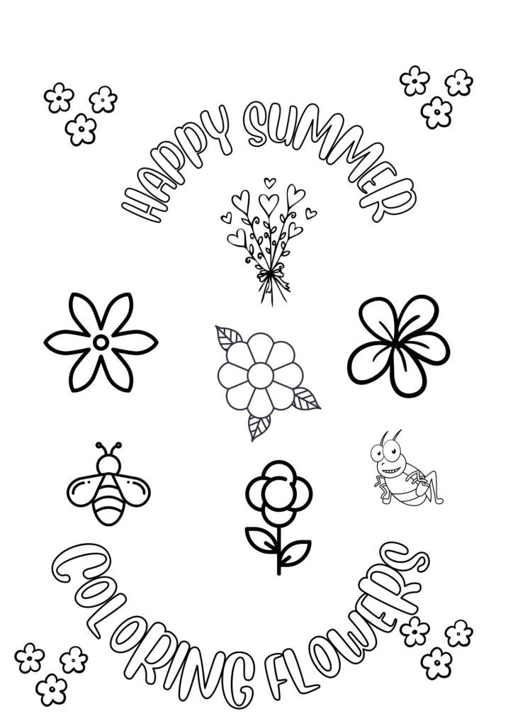 Happy summer coloring flowers