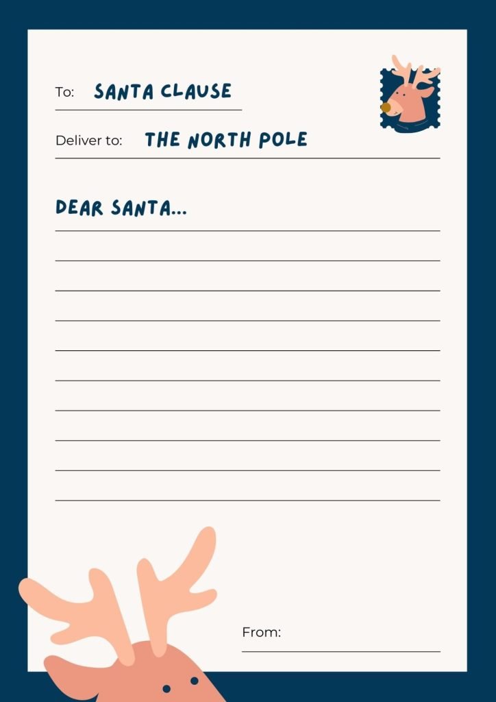 Navy Blue Cute Reindeer Stamp Christmas Santa Letter