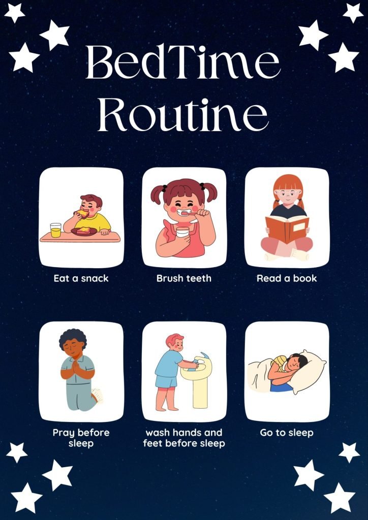 Navy and White Cute BedTime Routine chart