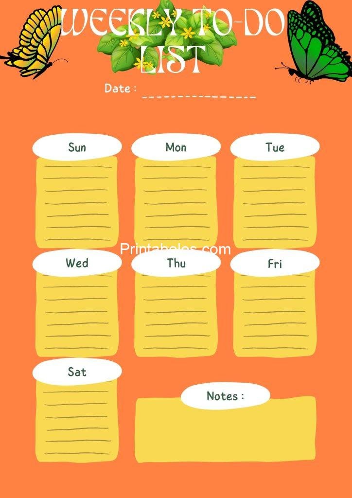 Orange  Butterfly Weekly To-Do List 
