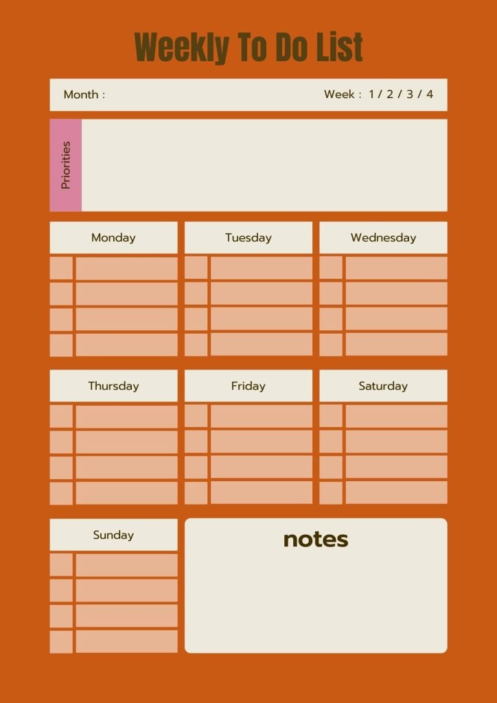 Orange White Minimalist Weekly To Do List Planner