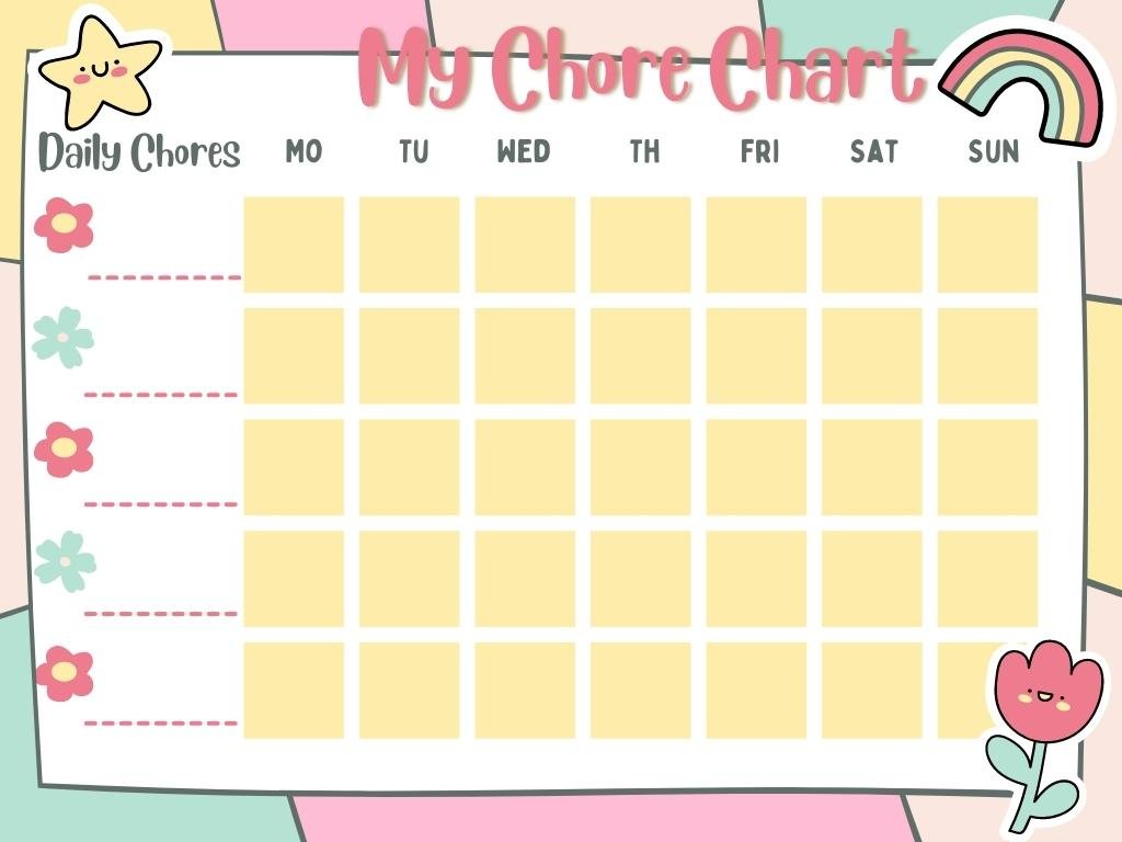 Pastel Multicolored Doodle Illustrated Chores Chart