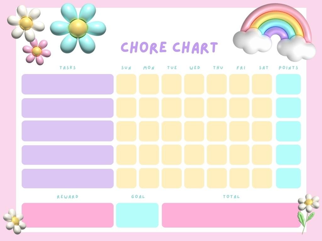 Pastel Rainbow and Daisy Daily Chore Chart