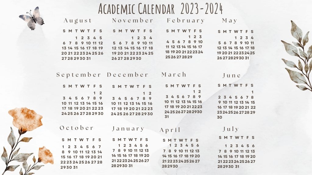 Pastel Watercolor Academic Calendar  2023-2024