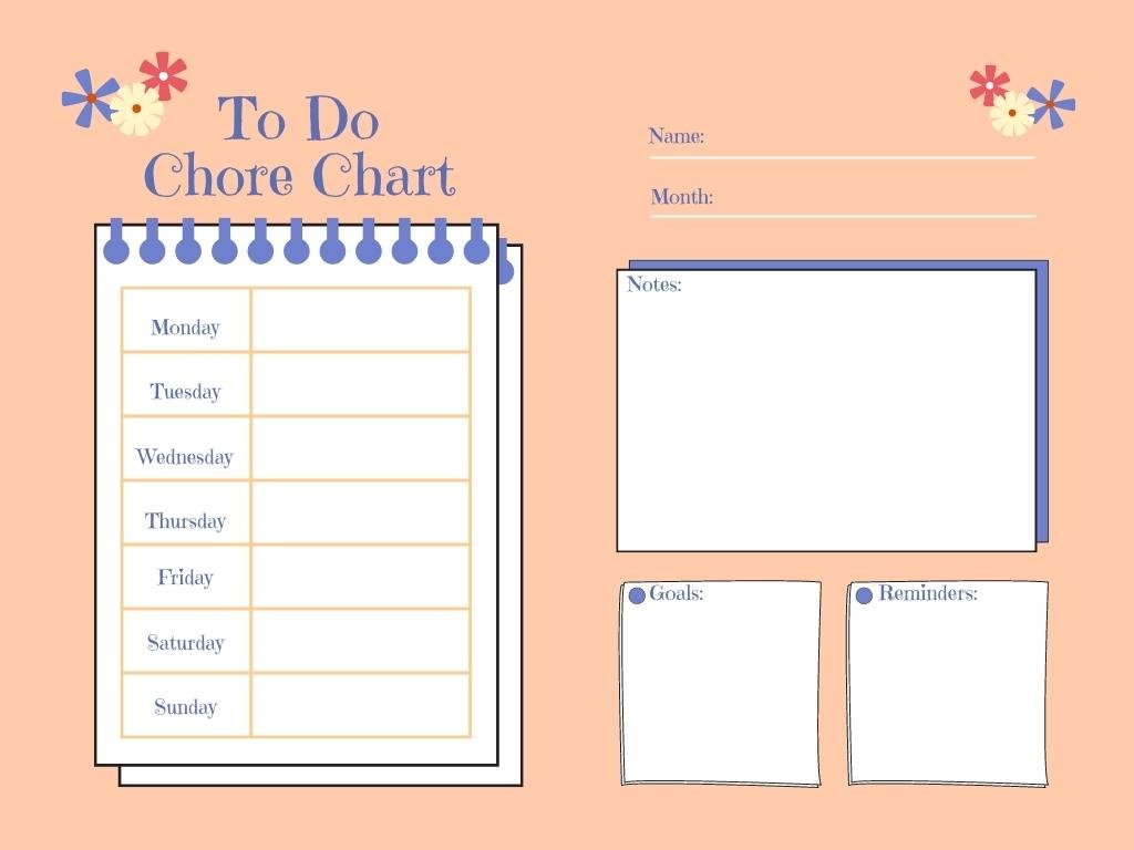 Peach Simple Floral To Do Chore Chart Graph 
