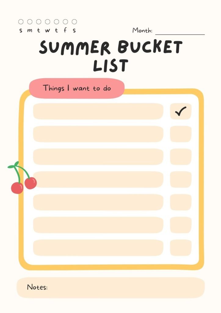 Peach and Yellow Fun Summer Bucket List Planner