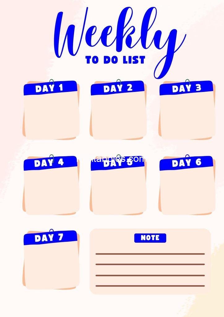 Pink Blue Cute Weekly To Do List A4 Document
