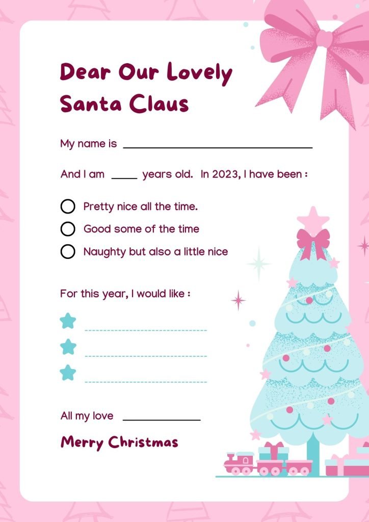 Pink Blue Pastel Cute Handdrawn Snowman Christmas Santa Letter