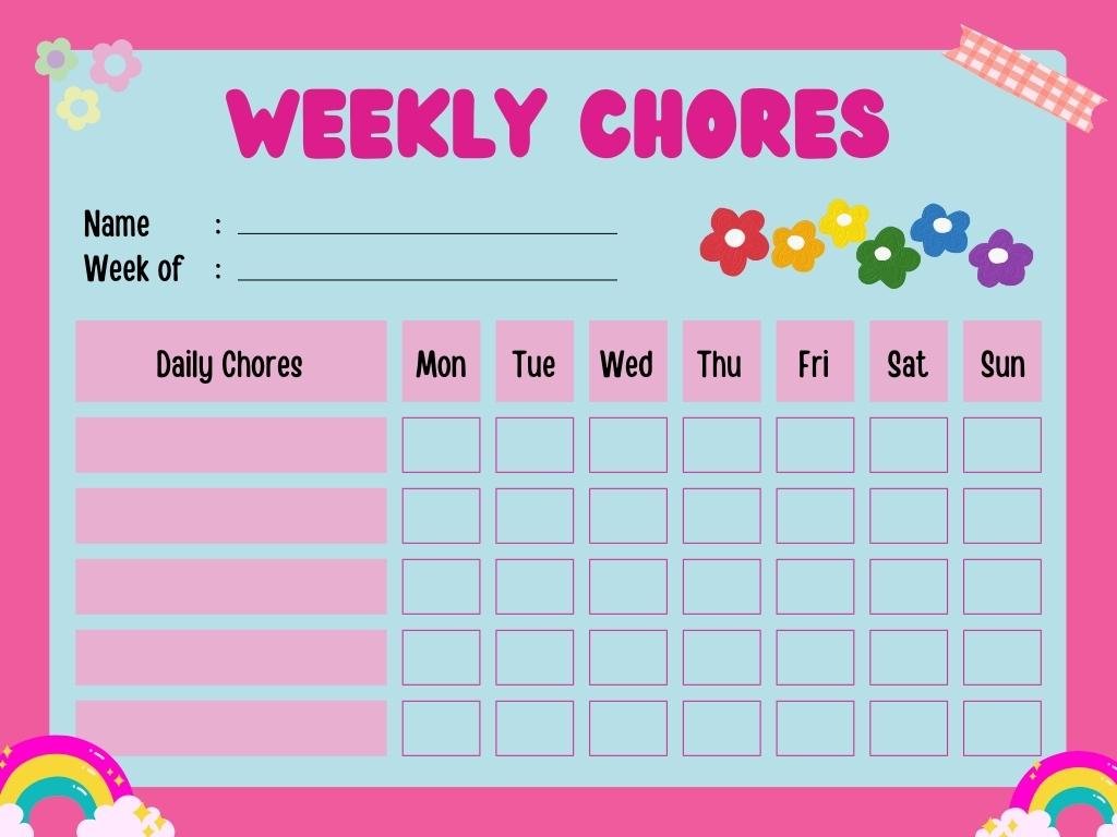 Pink Illustration Girl Weekly Chores Chart