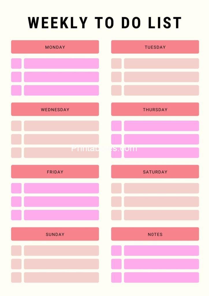 Pink Minimalist Colorful Weekly To Do List 
