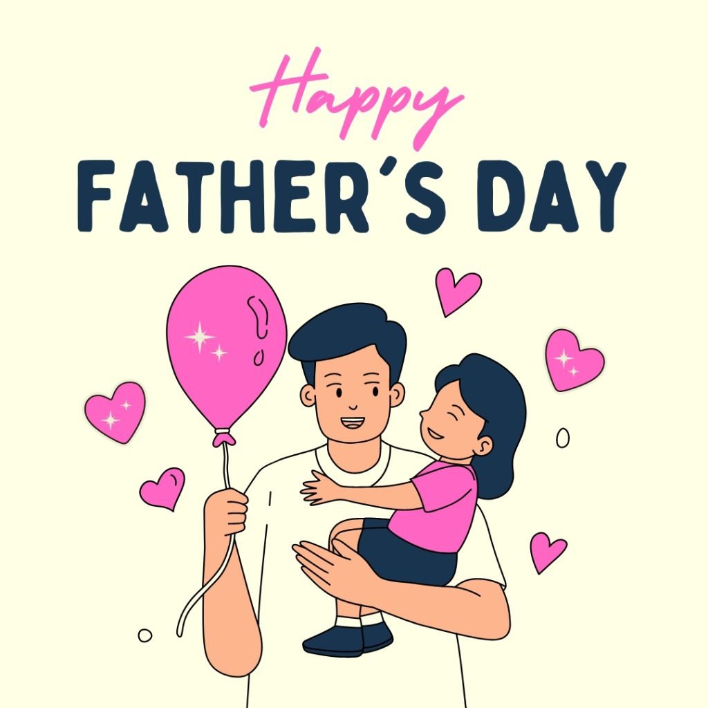 Pink Navy Illustrated Happy Father Day Card