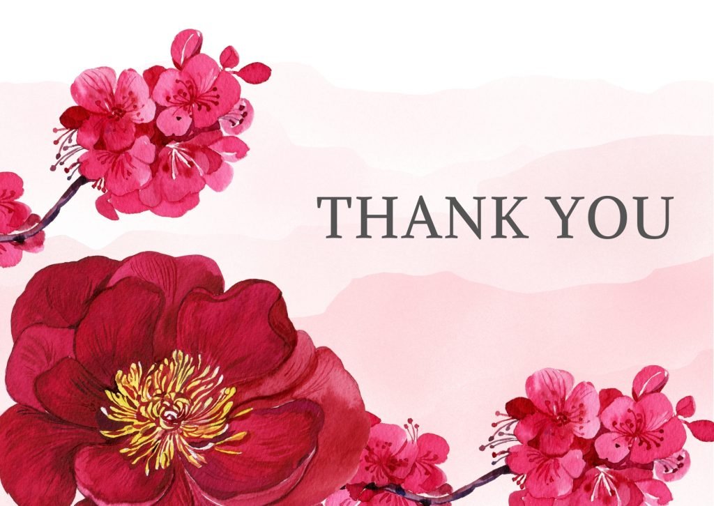 Pink Red Floral Thank You Card