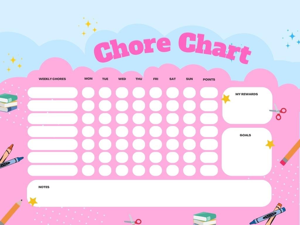 Pink and Yellow Colorful Chore Charts