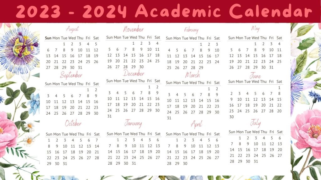  Pink purple watercolor 2023 - 2024 Academic Calendar