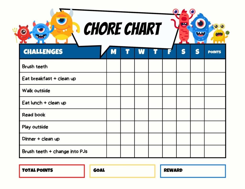 Printable Little Monsters Chore Chart for Children