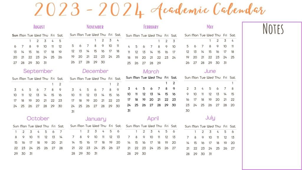 Purple 2023 - 2024 Academic Calendar