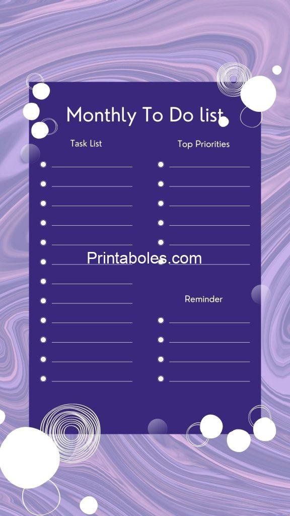 Purple And White Abstract Monthly To Do list