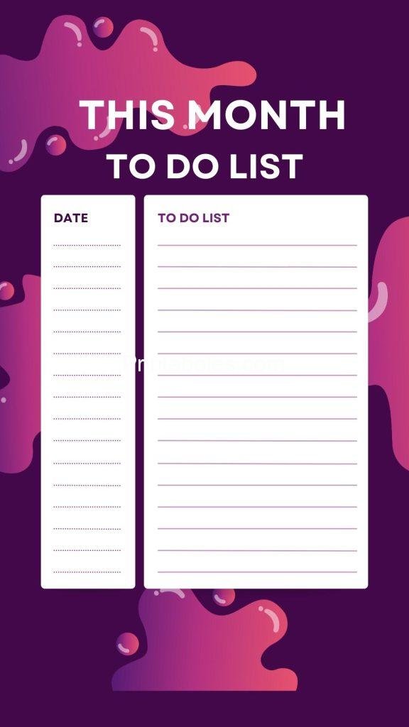 Purple And White Modern Abstract Month To Do List