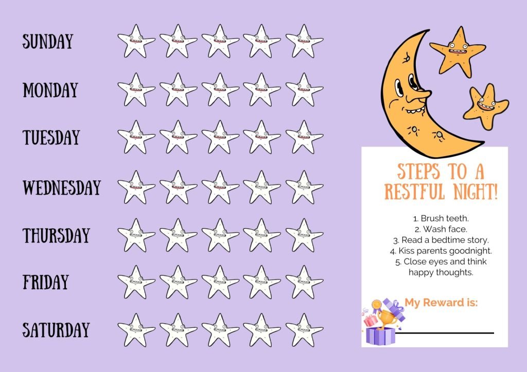 Purple Moon and Stars Bedtime Reward Chart