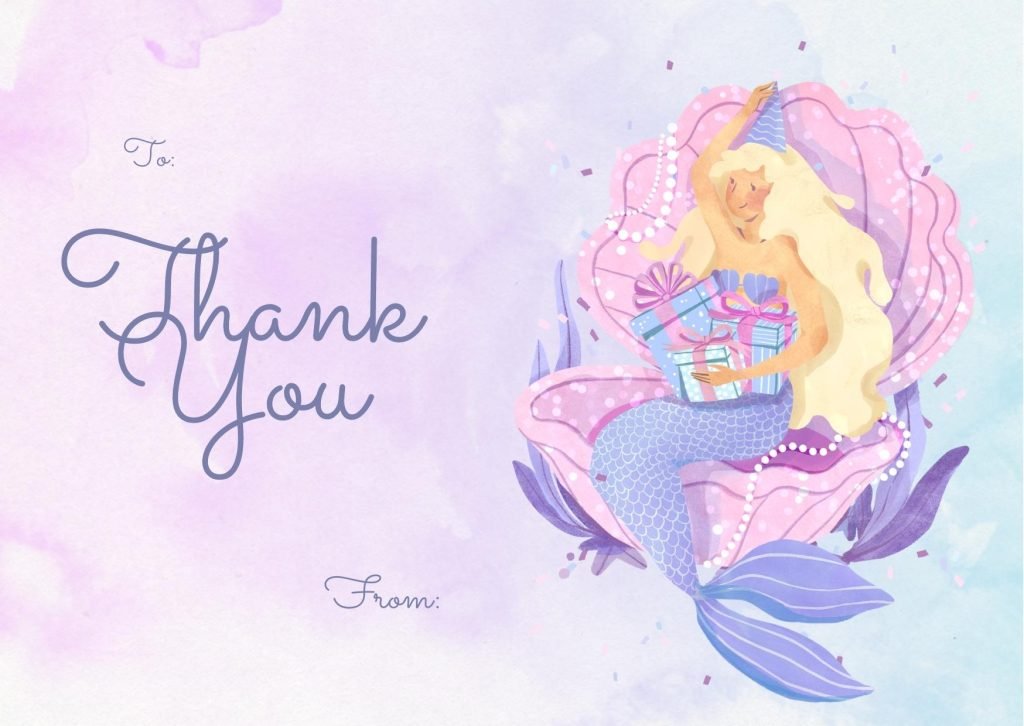 Purple Watercolor Mermaid Thank You Card