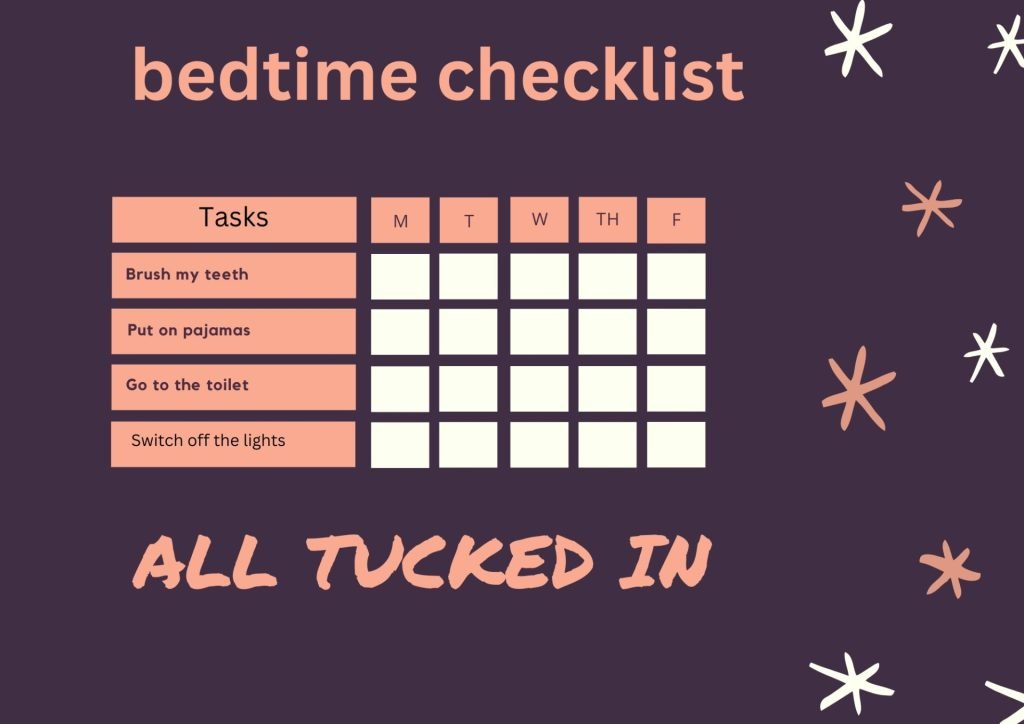 Purple and Coral Bedtime checklist Chart