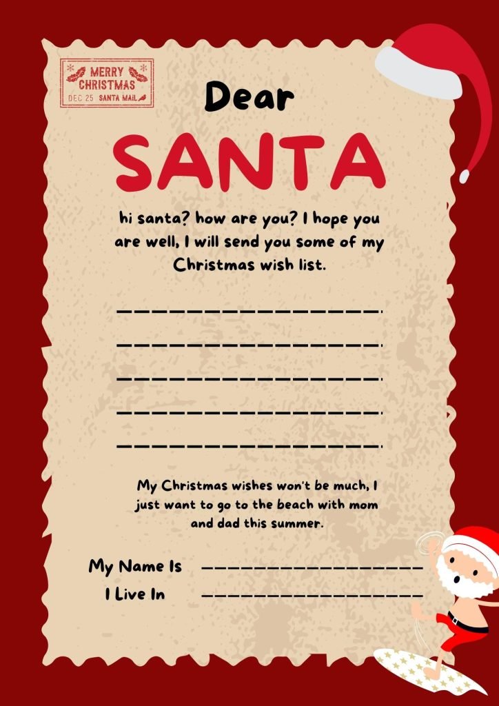 Red And Brown Illustration Cute Santa Letter