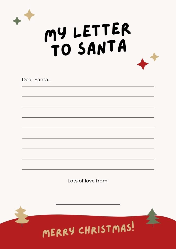 Red And Gold Modern Playful Kids Christmas Santa Letter