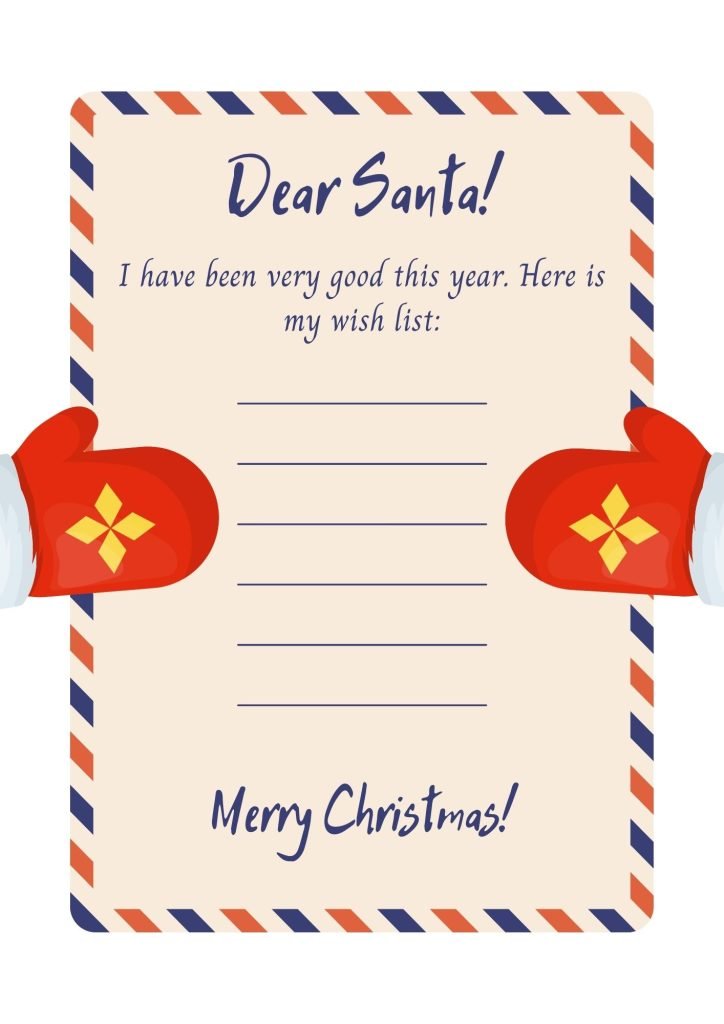 Red Santa Mittens Christmas Wishlist Letter