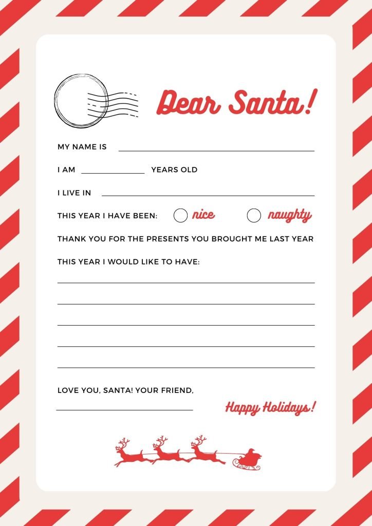Red and Beige Modern Christmas Wish List Kids Santa Letter