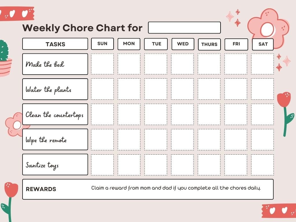 Red and Green With Simple Hand Drawn Elements Chores Chart