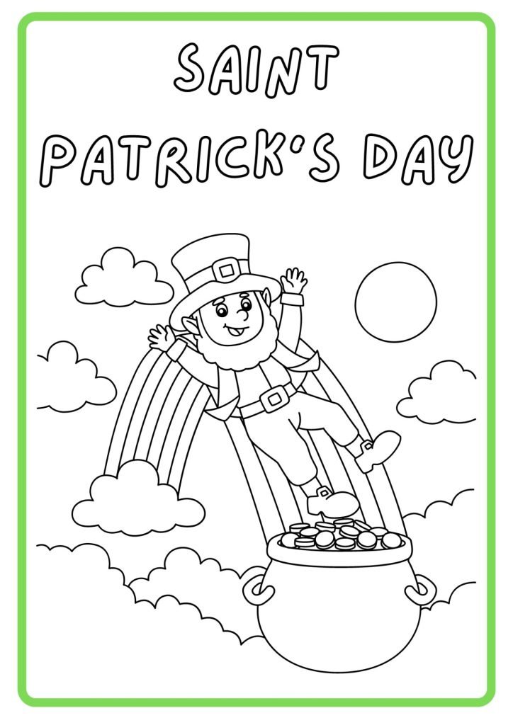 Saint Patrick's Day Leprechaun and rainbow coloring page
