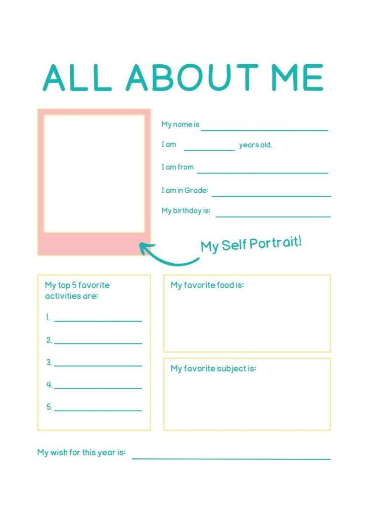 Simple colorful and White Student Introduction All About Me Worksheet