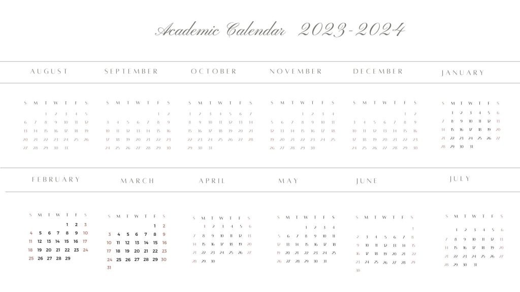 Smart Minimal Academic Calendar  2023-2024