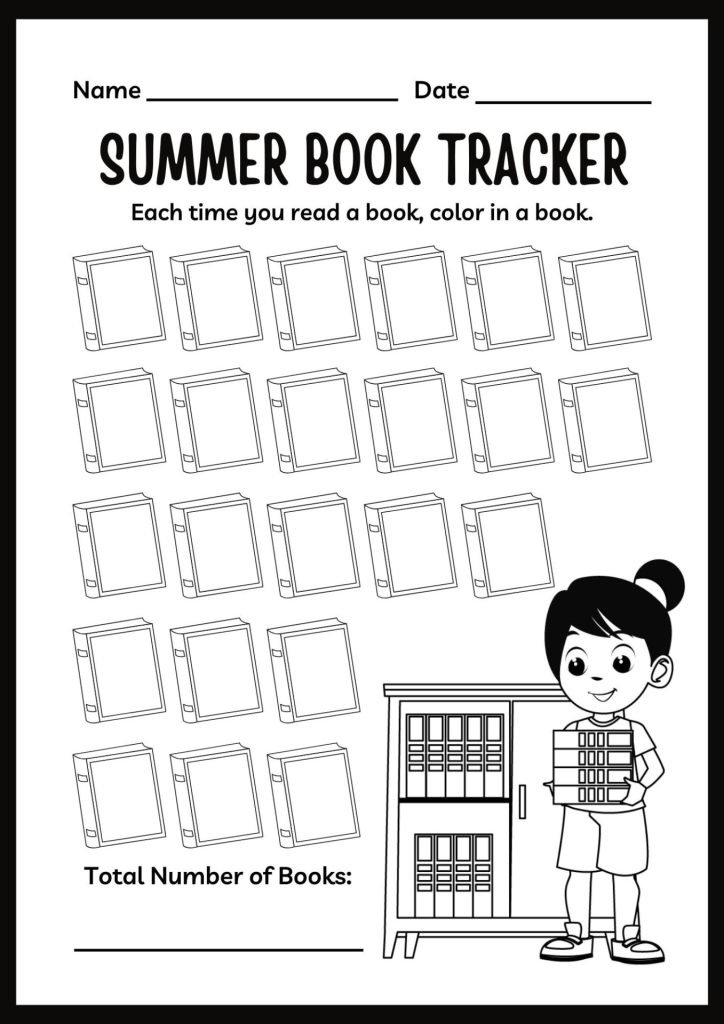 Summer Reading Log Book Tracker for Kids Worksheet