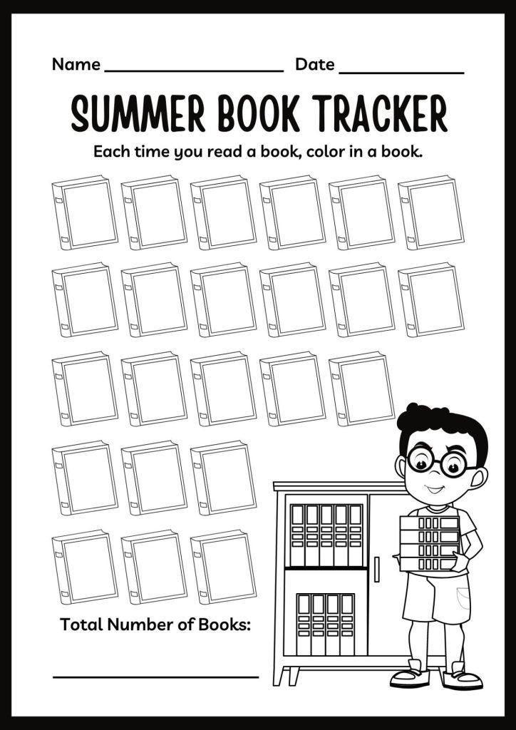 Summer Reading Log Book Tracker for Kids Worksheet