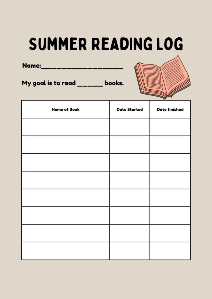 Summer Reading Log for students