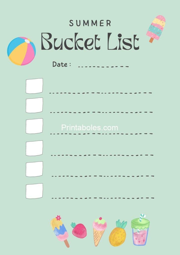 Summer bucket List A4 Document printable