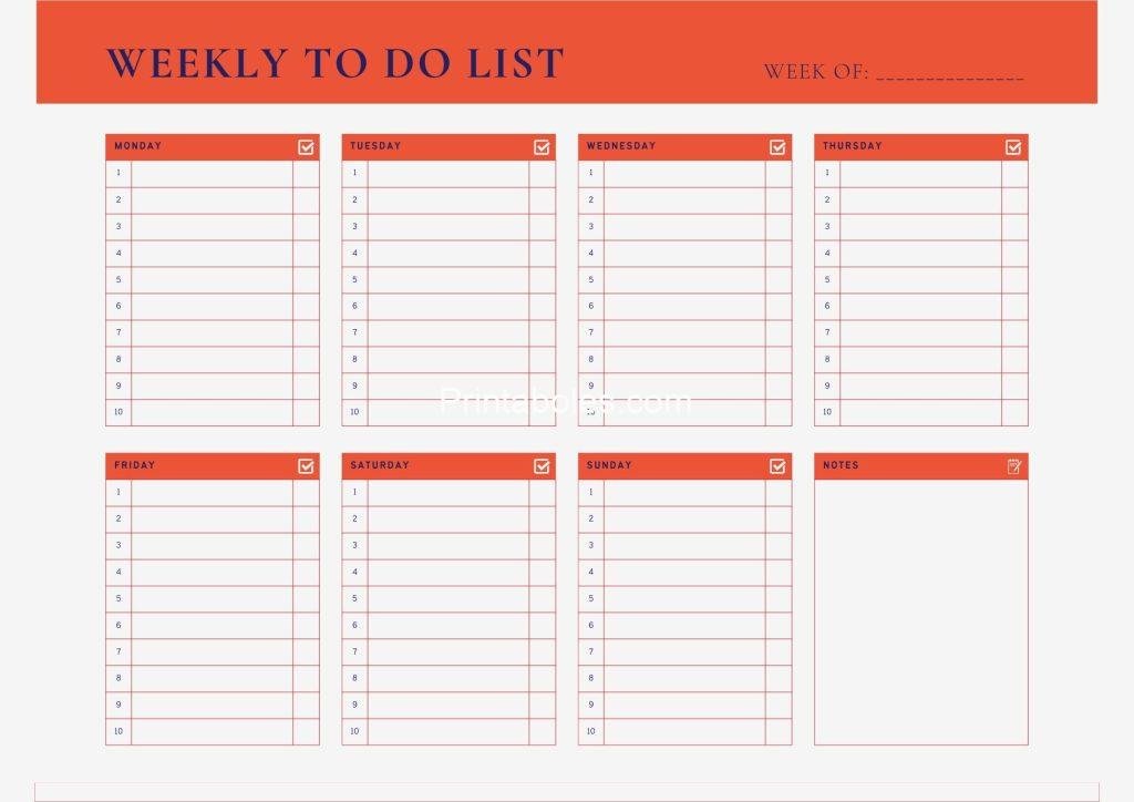 Weekly to do list Landscape 