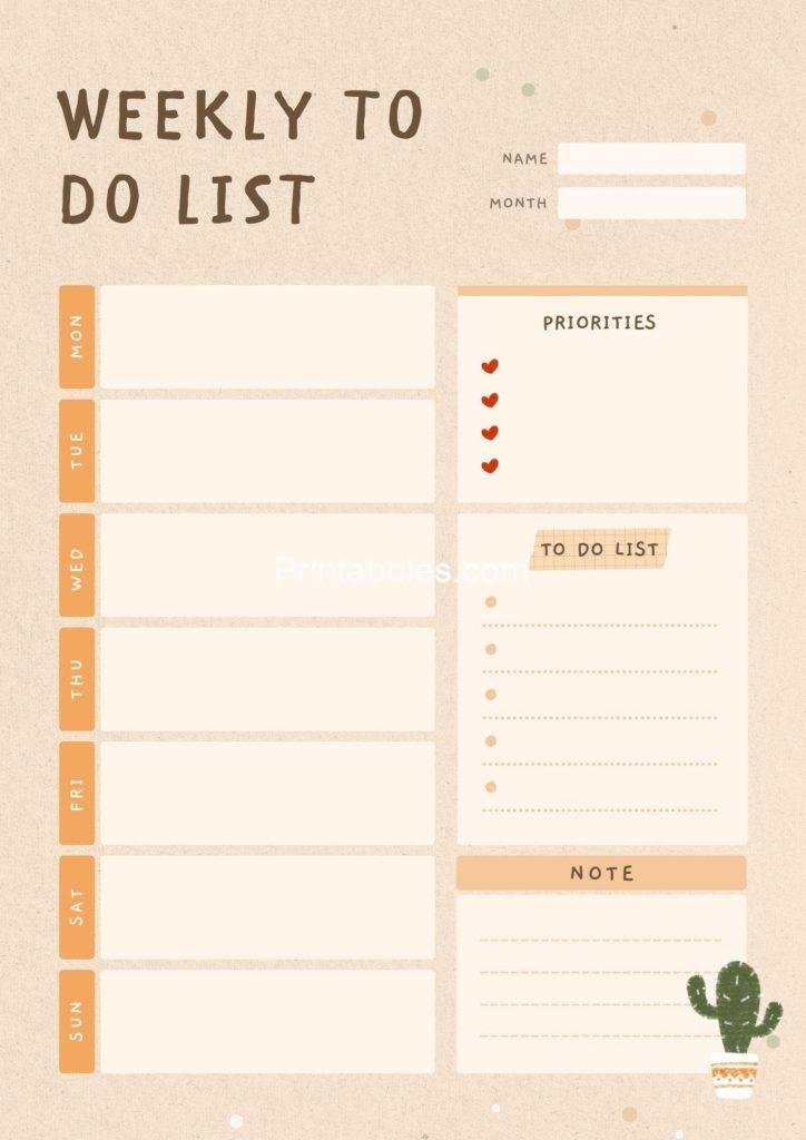 Weekly to do list with cute illustration