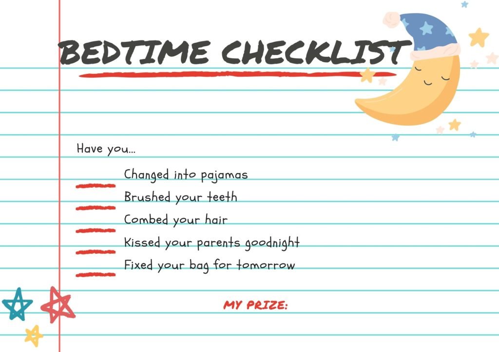 White Notebook Style Bedtime Checklist Chart