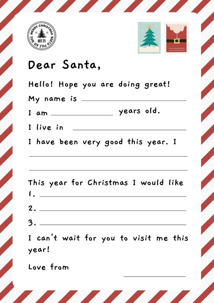 White Red Letter To Santa Worksheet