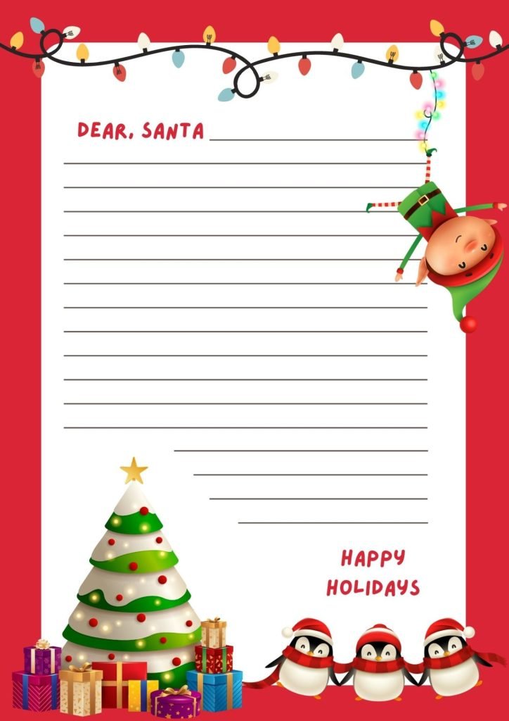 White and Red Modern Cute Illustration Christmas Santa Letter