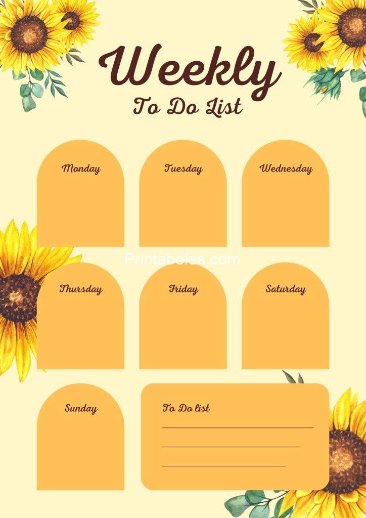 Yellow Illustrated Sunflower Weekly To Do list