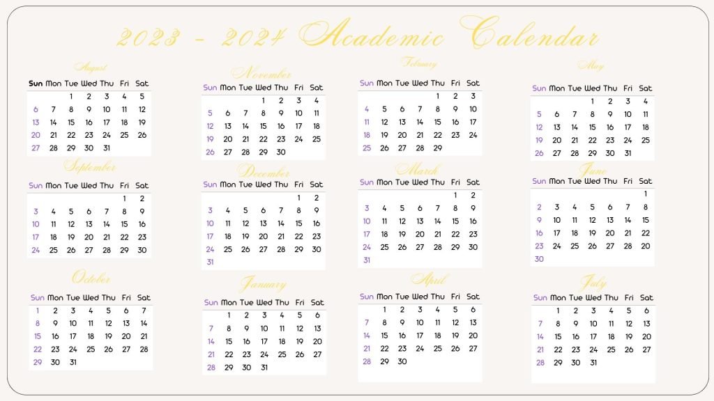 Yellow and Blue simple Minimalistic 2023 - 2024 Academic Calendar