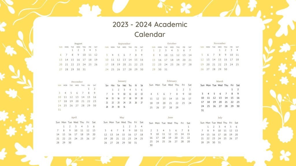 Yellow and White 2023 - 2024 Academic Calendar 