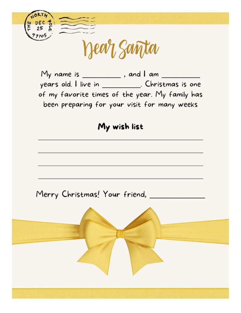 Yellow and White Festive Dear Santa Letter US letter Document