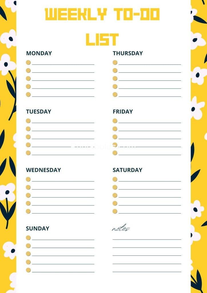 Yellow and White Organic Floral Minimalist Weekly To-Do List Planner