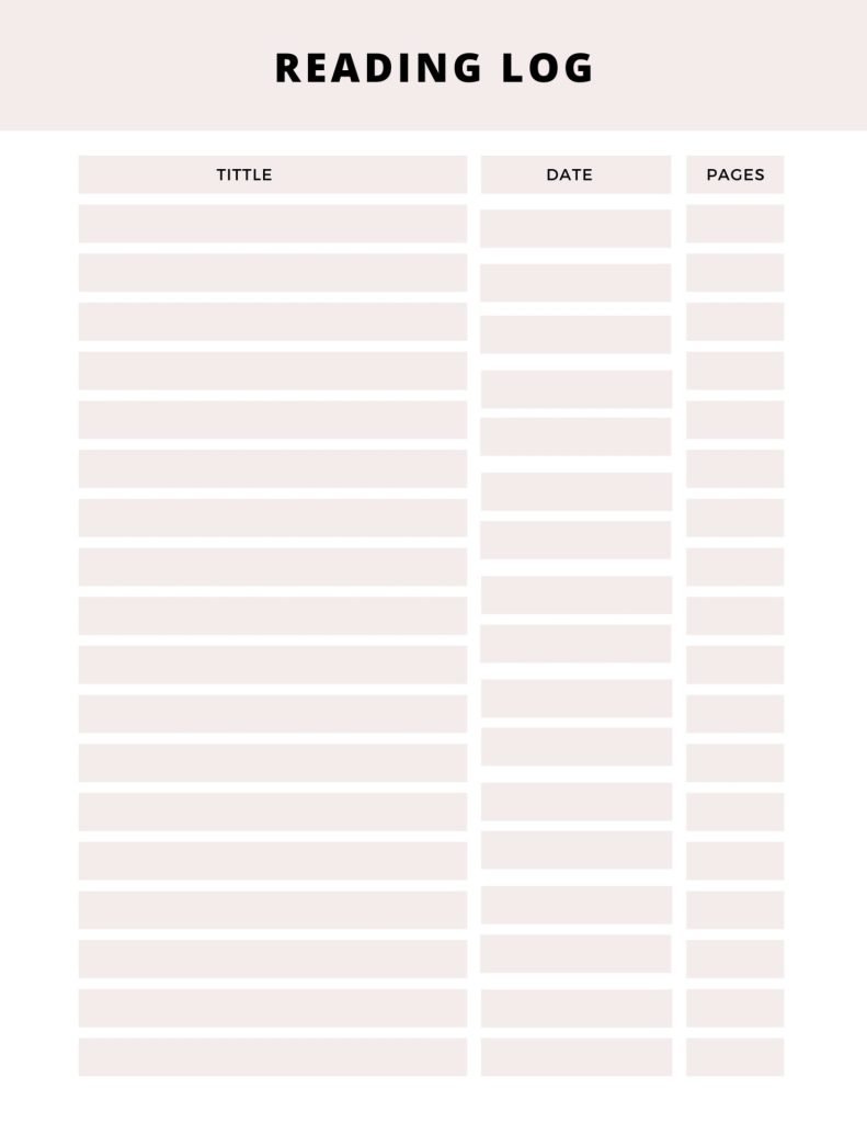 pink and white Reading Log 