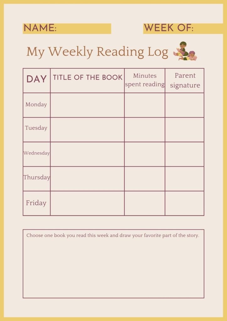 yellow Minimalist Weekly Reading Log English Worksheet