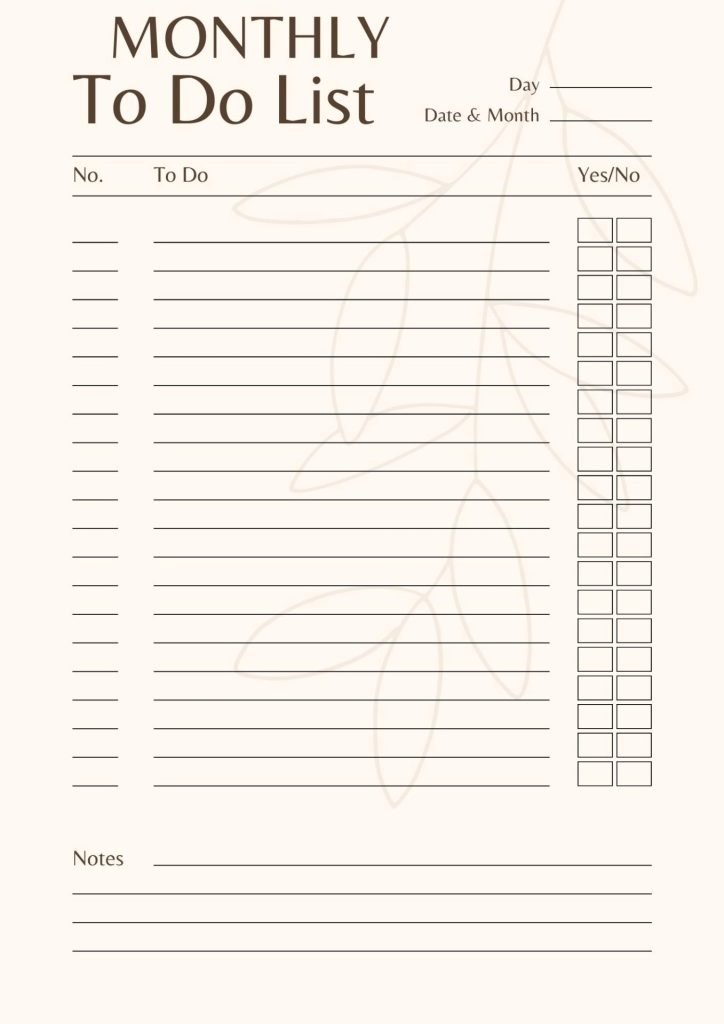 Beige Clean and Trendy Monthly To Do List